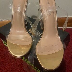 Clear block heel plastic sandals